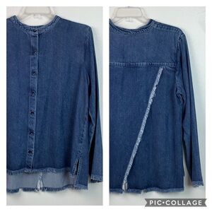 Maven West: silky Tencel chambray split back top